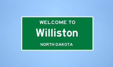 Williston, Kuzey Dakota şehir sınırı tabelası. Amerika 'dan kasaba tabelası.