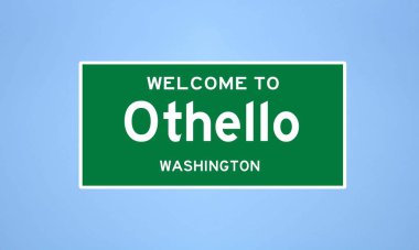 Othello, Washington şehir sınırı tabelası. Amerika 'dan kasaba tabelası.