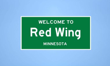 Red Wing, Minnesota şehir sınırı tabelası. Amerika 'dan kasaba tabelası.