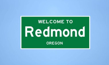 Redmond, Oregon şehir sınırı tabelası. Amerika 'dan kasaba tabelası.