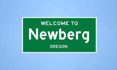 Newberg, Oregon şehir sınırı tabelası. Amerika 'dan kasaba tabelası.
