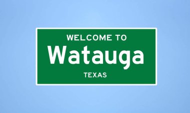 Watauga, Teksas şehir sınırı işareti. Amerika 'dan kasaba tabelası.