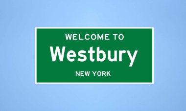 Westbury, New York şehir sınırı tabelası. Amerika 'dan kasaba tabelası.