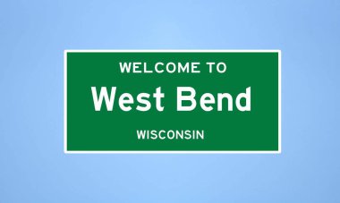 West Bend, Wisconsin şehir sınırı tabelası. Amerika 'dan kasaba tabelası.