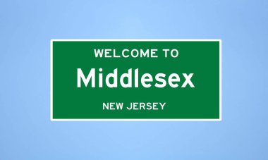 Middlesex, New Jersey şehir sınırı tabelası. Amerika 'dan kasaba tabelası.