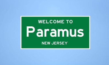 Paramus, New Jersey şehir sınırı tabelası. Amerika 'dan kasaba tabelası.