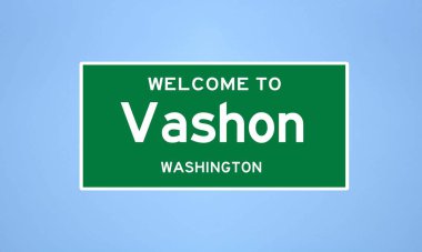 Vashon, Washington şehir sınırı tabelası. Amerika 'dan kasaba tabelası.