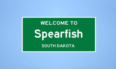 Spearfish, Güney Dakota şehir sınırı tabelası. Amerika 'dan kasaba tabelası.