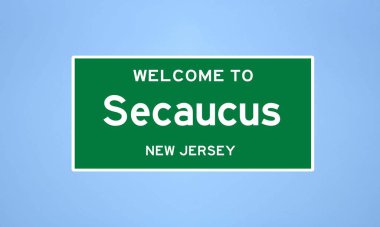 Secaucus, New Jersey şehir sınırı tabelası. Amerika 'dan kasaba tabelası.