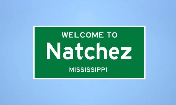 Natchez, sinal de limite da cidade do Mississippi. Assinatura da cidade dos EUA. — Fotografia de Stock