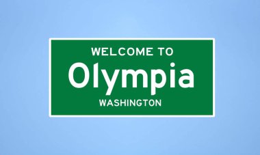 Olympia, Washington şehir sınırı tabelası. Amerika 'dan kasaba tabelası.