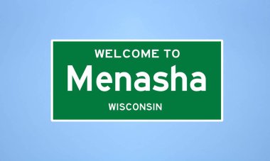 Menasha, Wisconsin şehir sınırı işareti. Amerika 'dan kasaba tabelası.
