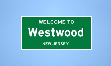 Westwood, New Jersey şehir sınırı tabelası. Amerika 'dan kasaba tabelası.