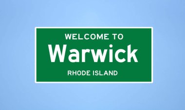 Warwick, Rhode Island şehir sınırı tabelası. Amerika 'dan kasaba tabelası.