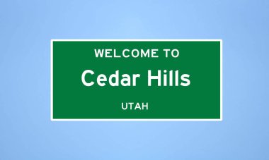 Cedar Hills, Utah şehir sınırı tabelası. Amerika 'dan kasaba tabelası.