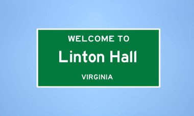Prince William, Virginia 'da bulunan Linton Hall' un izole edilmiş ABD şehir sınırı işareti. Mavi arka planda ABD 'den gelen isim işareti.