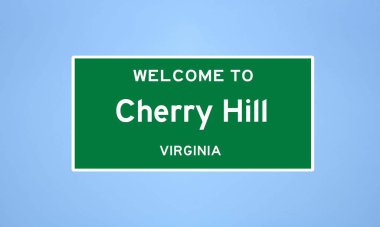 Prince William, Virginia 'da bulunan Cherry Hill' in izole edilmiş ABD şehir sınırı işareti. Mavi arka planda ABD 'den gelen isim işareti.