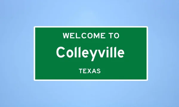 Tarrant County, Teksas 'ta bulunan Colleyville' in izole edilmiş ABD şehir sınırı işareti. Mavi arka planda ABD 'den gelen isim işareti.