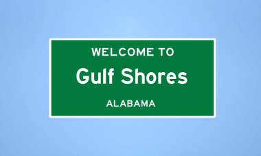 Baldwin, Alabama 'da bulunan körfez kıyılarının izole edilmiş ABD şehir sınırı işareti. Mavi arka planda ABD 'den gelen isim işareti.