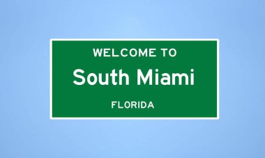 Miami-Dade, Florida 'da bulunan Güney Miami' nin izole edilmiş şehir sınırı işareti. Mavi arka planda ABD 'den gelen isim işareti.
