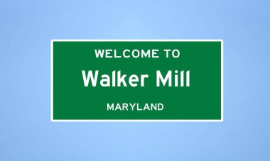 Prince George 's County, Maryland' deki Walker Mill 'in izole edilmiş şehir sınırı işareti. Mavi arka planda ABD 'den gelen isim işareti.