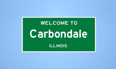 Jackson County, Illinois 'de bulunan Carbondale' in izole edilmiş ABD şehir sınırı işareti. Mavi arka planda ABD 'den gelen isim işareti.