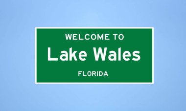 Florida, Polk County 'de bulunan Galler Gölü' nün izole edilmiş şehir sınırı işareti. Mavi arka planda ABD 'den gelen isim işareti.