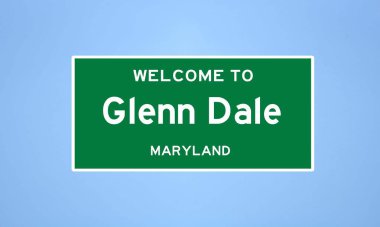 Glenn Dale 'in izole edilmiş şehir sınırı işareti, Prince George' s County, Maryland 'de. Mavi arka planda ABD 'den gelen isim işareti.