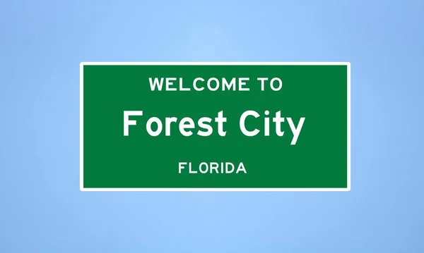 플로리다주 세미놀 카운티에 위치한 포레스트 시티의 도시제한 표지판을 미국에서 파란색 — 스톡 사진