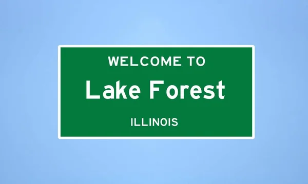 位于伊利诺斯州湖县的孤立的美国城市森林湖的界限标志 蓝色背景上来自美国的地名标识 — 图库照片