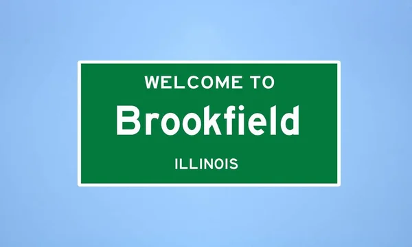 位于伊利诺伊州库克县的布鲁克菲尔德孤立的美国城市界限标志 蓝色背景上来自美国的地名标识 — 图库照片