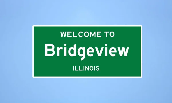 일리노이 카운티에 Bridgeview 도시제한 표지판 미국에서 파란색 배경으로 표시를 — 스톡 사진