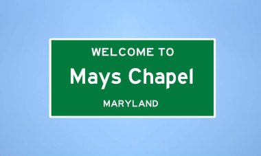 Baltimore, Maryland 'de bulunan Mays Şapeli' nin izole edilmiş ABD şehir sınırı işareti. Mavi arka planda ABD 'den gelen isim işareti.