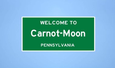 Allegheny, Pennsylvania 'da bulunan Carnot-Moon' un izole edilmiş ABD şehir sınırı işareti. Mavi arka planda ABD 'den gelen isim işareti.
