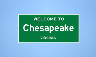 Chesapeake, Virginia şehir sınırı işareti. Amerika 'dan kasaba tabelası.