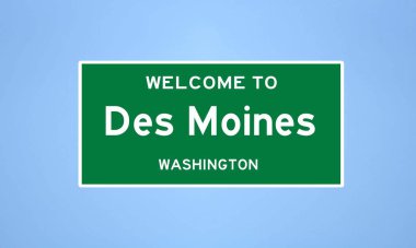 Des Moines, Washington şehir sınırı tabelası. Amerika 'dan kasaba tabelası.
