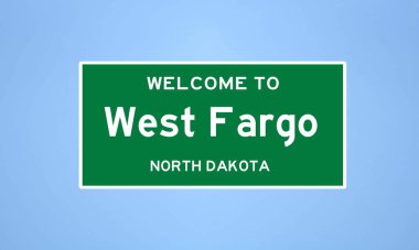 Batı Fargo, Kuzey Dakota şehir sınırı işareti. Amerika 'dan kasaba tabelası.