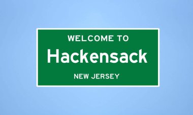 Hackensack, New Jersey şehir sınırı tabelası. Amerika 'dan kasaba tabelası.