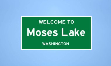 Moses Lake, Washington şehir sınırı tabelası. Amerika 'dan kasaba tabelası.