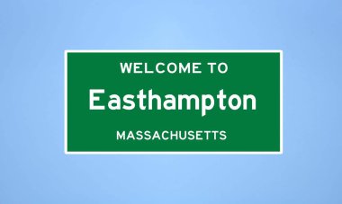 Easthampton, Massachusetts şehir sınırı tabelası. Amerika 'dan kasaba tabelası.