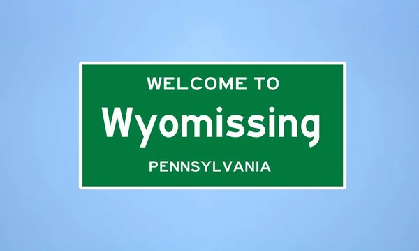 Wyomissing, Pennsylvania şehir sınırı tabelası. Amerika 'dan kasaba tabelası.
