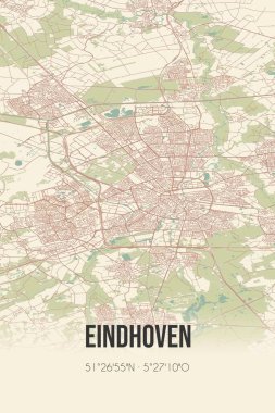 Eindhoven, Noord-Brabant, Peel region vintage street map. Retro Dutch city plan.