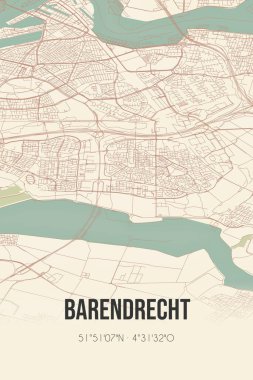 Barendrecht, Zuid-Holland vintage street map. Retro Dutch city plan. clipart