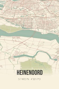 Heinenoord, Zuid-Holland vintage street map. Retro Dutch city plan.