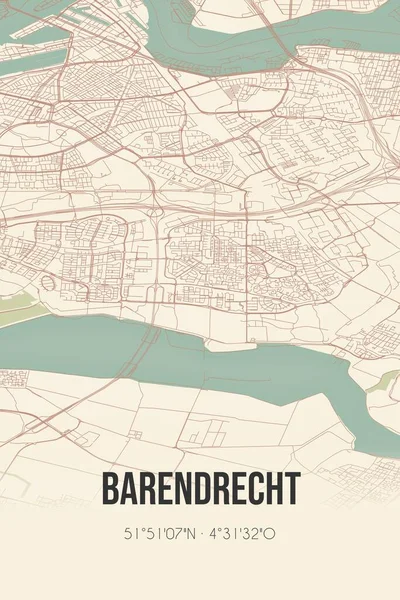 Barendrecht, Zuid-Holland klasik sokak haritası. Retro Hollanda şehir planı.