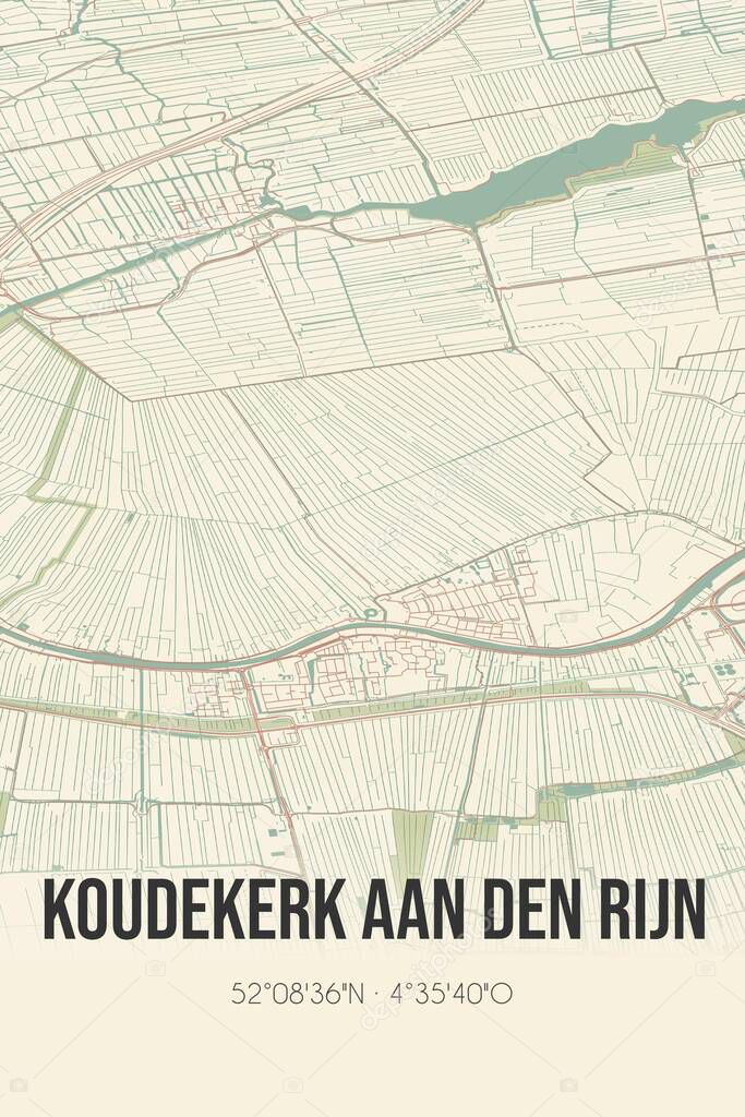 Koudekerk aan den Rijn, Zuid-Holland vintage street map. Retro Dutch city plan.