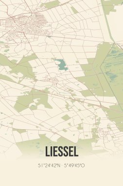Liessel, Noord-Brabant, Peel region vintage street map. Retro Dutch city plan.