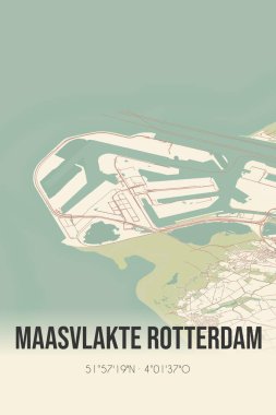Maasvlakte Rotterdam, Zuid-Holland, Randstad bölgesi klasik sokak haritası. Retro Hollanda şehir planı.