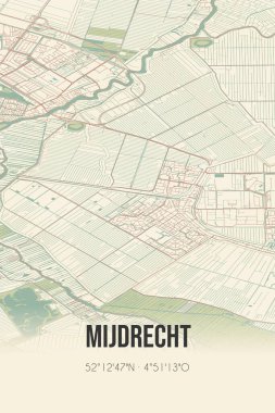 Mijdrecht, Utrecht vintage street map. Retro Dutch city plan.