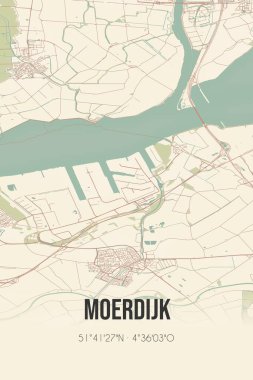 Moerdijk, Noord-Brabant klasik sokak haritası. Retro Hollanda şehir planı.